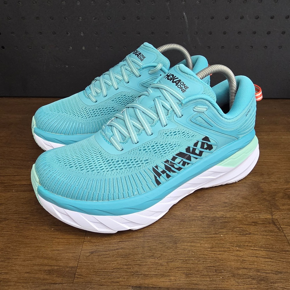 Hoka One One Bondi 7 Running Shoes Womens 8.5 Aquarelle Turquoise Mesh Road - Picture 3 of 13